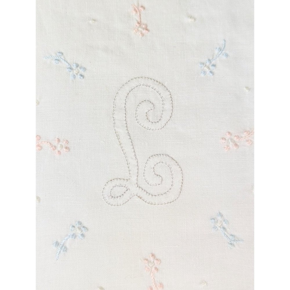 Dainty White Embroidered Hand Towel Letter L Embroidery Floral Linen Tea Towel